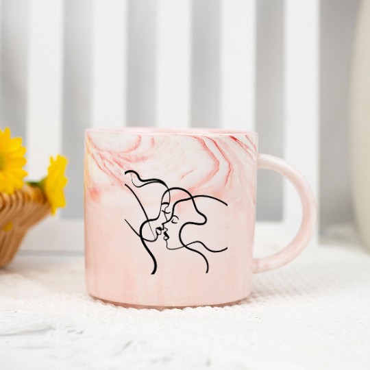 Lesbian Couple Line Art Marble Mugs