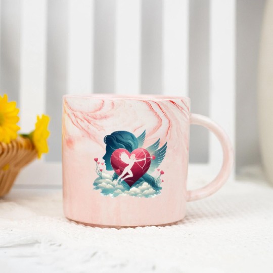 Valentine's Day with heart and Cupid. Love Heart Marble Mugs