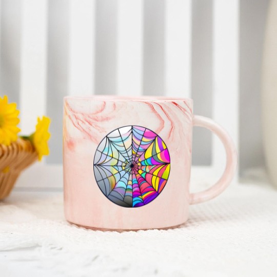 colorful spider web stained glass Marble Mugs
