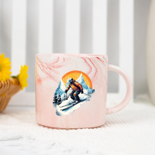 Skiing Off Piste Winter Fun for a Skiers Marble Mugs