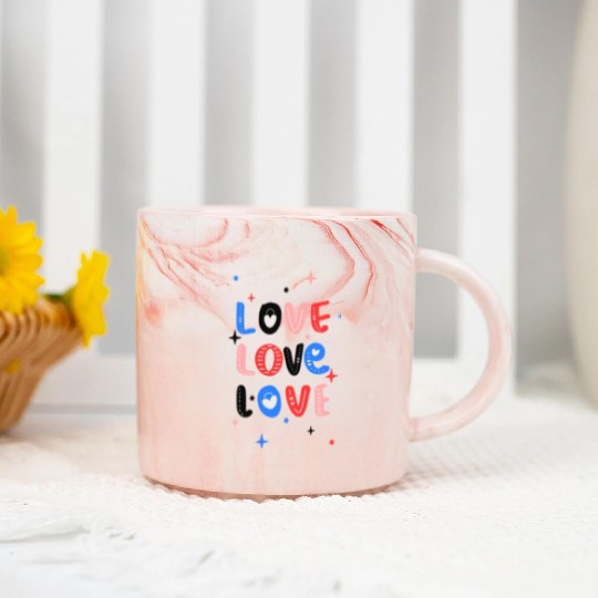 White Red Pink Light Blue Black Bold Valentine Marble Mugs