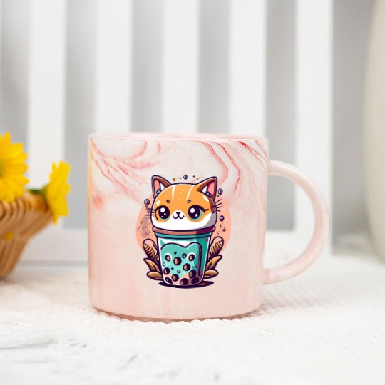 Anime Cat Bubble Tea Marble Mugs
