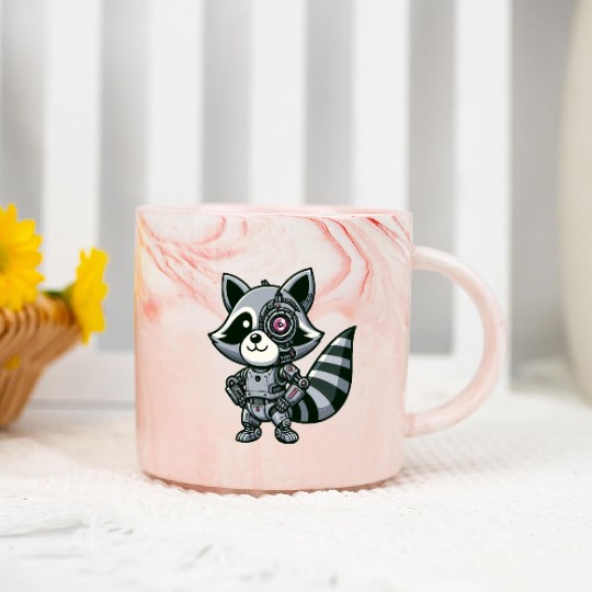 Cool Raccoon Robot Marble Mugs