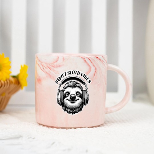 Swift Sloth Vibes, Chill Beats Music Lover Marble Mugs