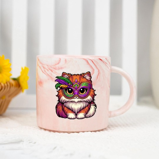 Mardi Gras Persian Cat, Dressed-up Cat Marble Mugs