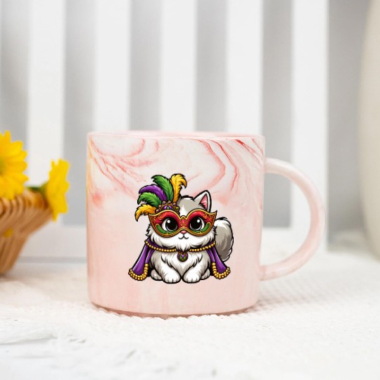 Mardi Gras Persian Cat, Masked Cat Costume Marble Mugs
