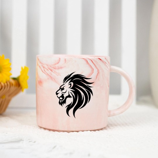 Angry Lion Head Tattoo Style Waving Mane Marble Mugs