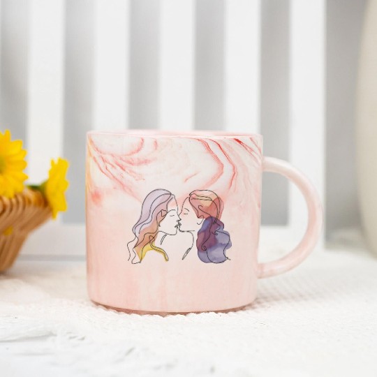 Lesbian Couple Simple Minimalistic Drawing Marble Mugs