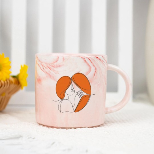 Elegant Lesbian Couple Kissing Line Drawing Marble Mugs