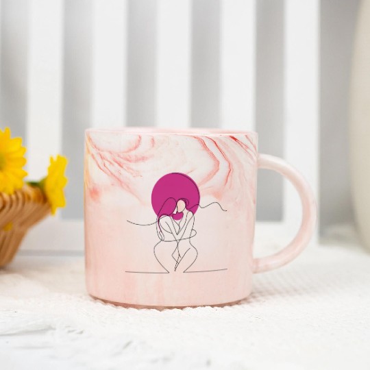 Lesbian Couple Elegant LGBT Line Art Marble Mugs