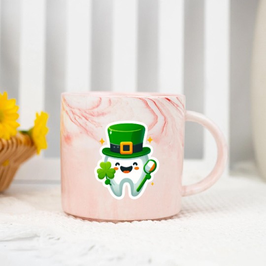 St patricks day cartoon dentist design, cute tooth Marble Mugs