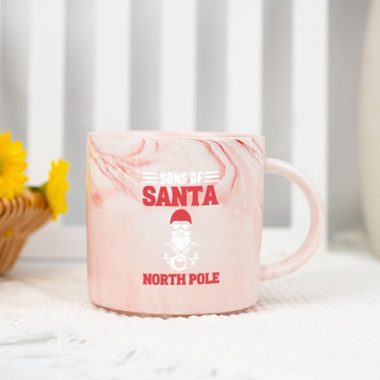 Sons Of Santa North Pole Motorcycle Rider Marble Mugs