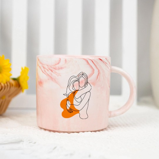 Lesbian Couple Minimalist Line Art Marble Mugs