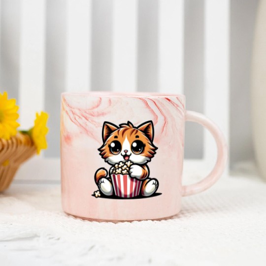 Cinema Cat, Cute Tomcat with Popcorn Marble Mugs
