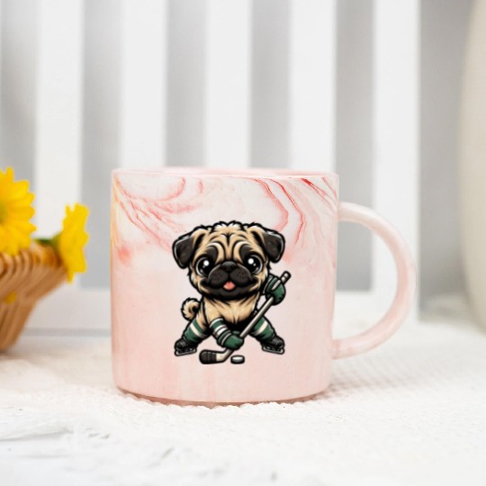 Hockey Pug, Dog in Player Gear Marble Mugs
