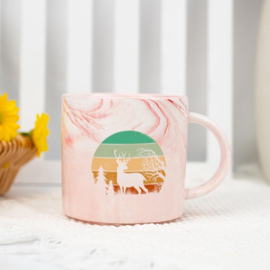 Serene Deer Twilight Forest Silhouette Marble Mugs