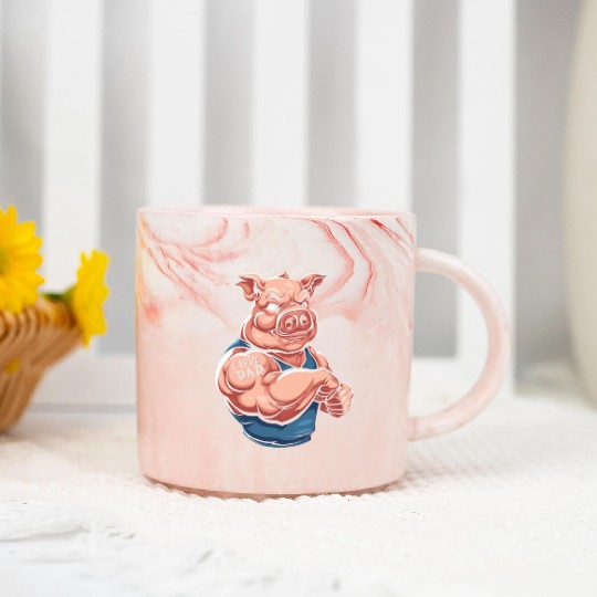 Pig Pork Biceps Tattoo I Love Dad Marble Mugs