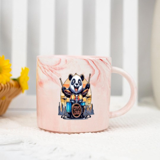 Citys Loud, Urban Beat Panda Drummer Marble Mugs