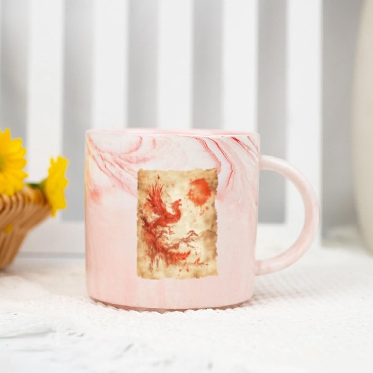 Fantasy Papyrus Scroll Japanese Art Silhouette Marble Mugs