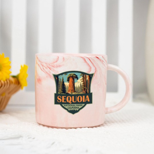 Sequoia National Park Illustration Travel Retro Marble Mugs