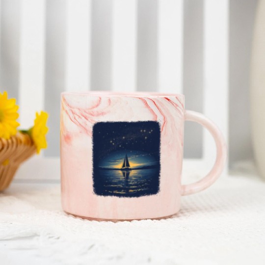Starry Night Sailing Catamaran Marble Mugs