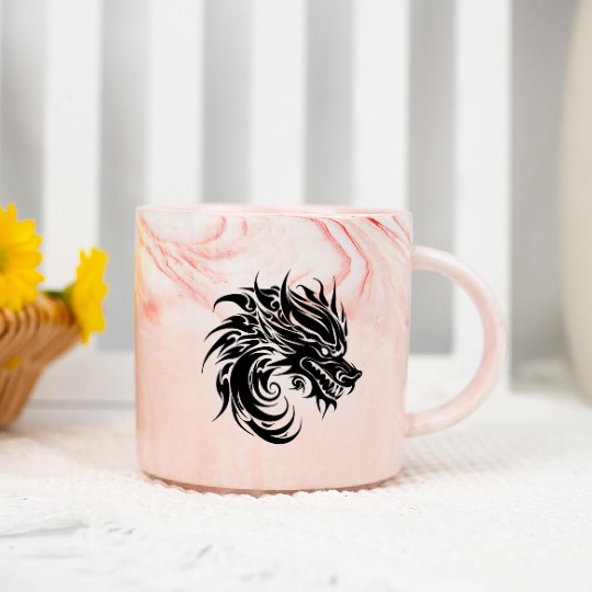Roaring Chinese Dragon In Tattoo Style Marble Mugs