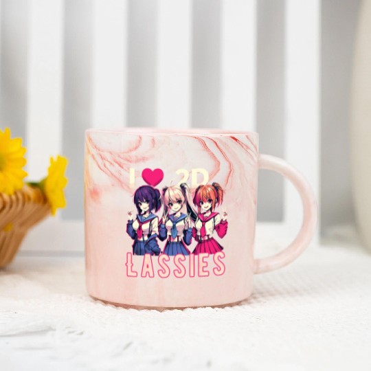 I Love 2D Lassies Anime Manga Waifu Otaku Novel Marble Mugs