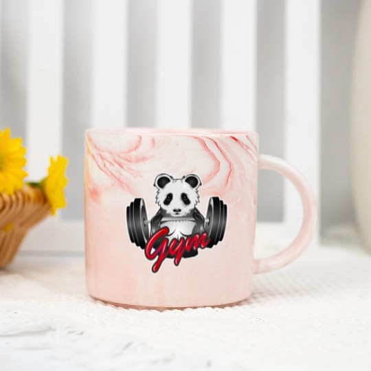 Bodybuilder panda bear with barbell in the gym Marble Mugs