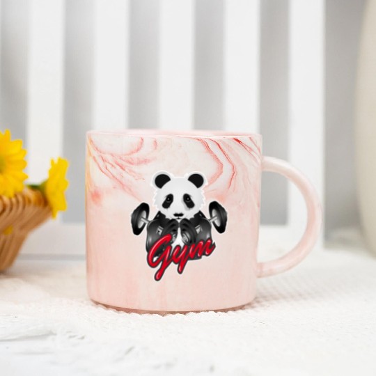 Bodybuilder panda bear with barbell in gym Marble Mugs