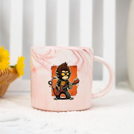 Monkey Chimpanzee Playing Acousitc Rock Guitar Marble Mugs