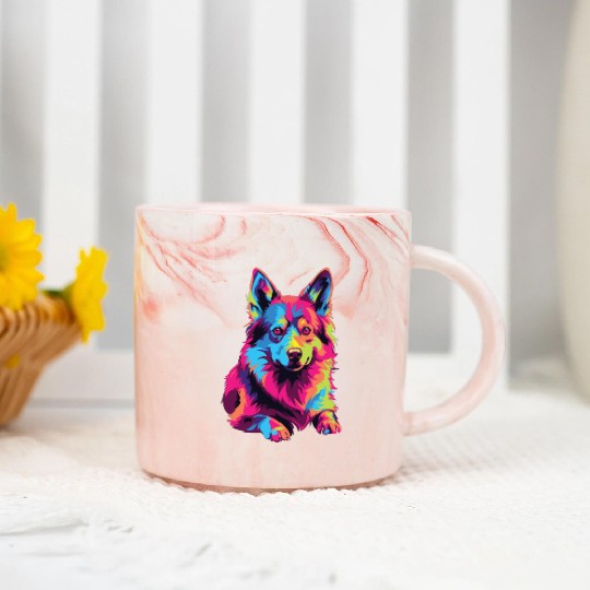 Watercolor Colorful Swedish Vallhund Marble Mugs