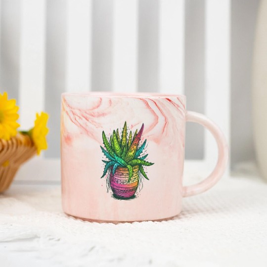 Psychedelic Aloe Vera Succulent Plant Gardener Marble Mugs