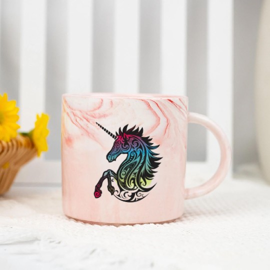 Mystical Rainbow Unicorn Art Marble Mugs