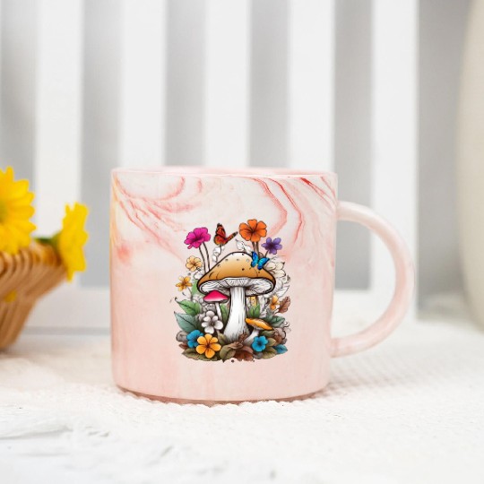 forest of mushrooms and flowers,funny mushrooms Marble Mugs