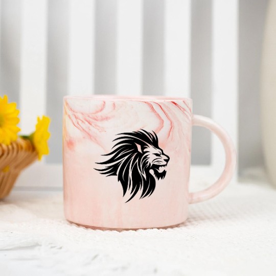 Waving Mane Lion Head Tattoo Ink Style Marble Mugs