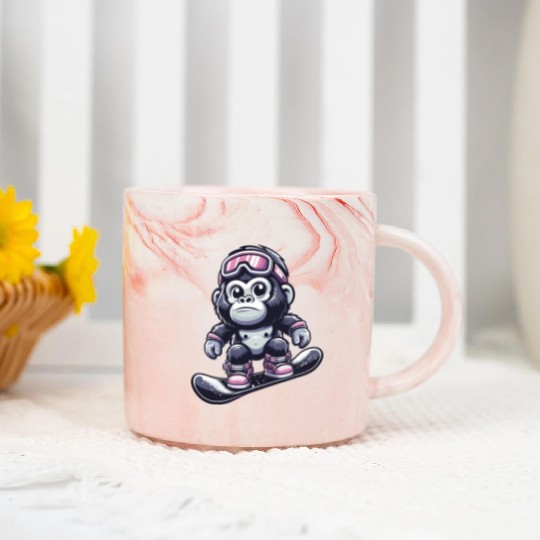 Monkey Gorilla Chimpanzee Ski Vacation Skier Marble Mugs