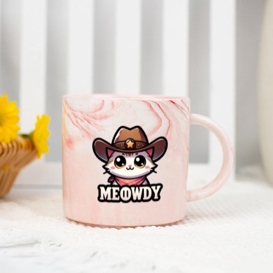 Cute Meowdy Cat Cowboy Pun Marble Mugs