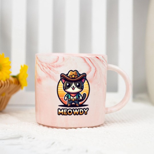 Cute Meowdy Cat Cowboy Pun Marble Mugs