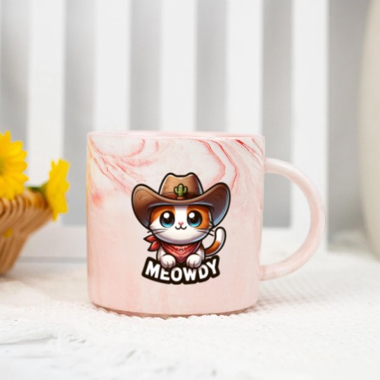 Cute Meowdy Cat Cowboy Pun Marble Mugs