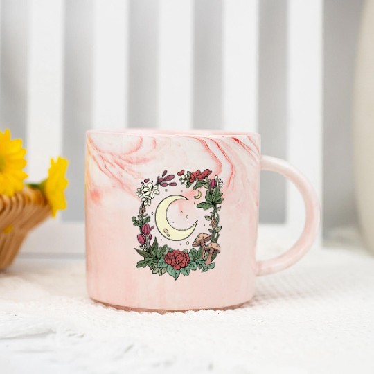 Mushroom Moon Cottagecore Naturecore Marble Mugs