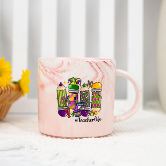 mardi gras teacher life Marble Mugs