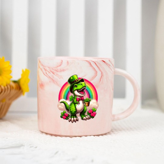 T- Rex Happy St Patricks Day Irish Rainbow Shamro Marble Mugs