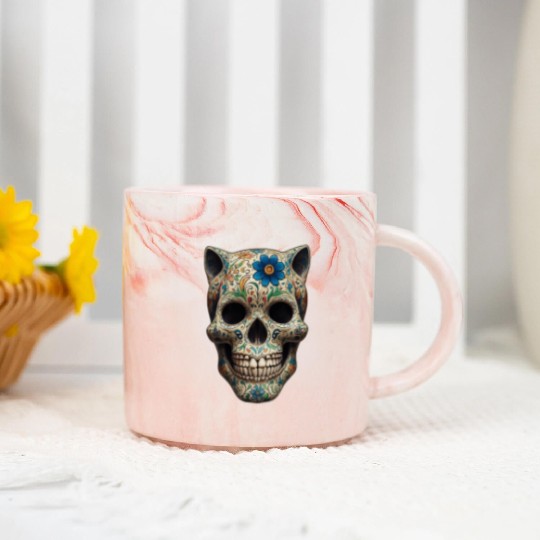 Talavera cat skull Marble Mugs