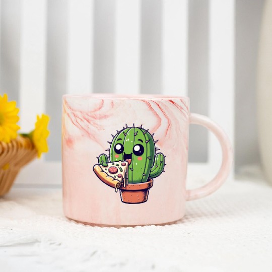 Cute Cactus Pizza Comic Marble Mugs