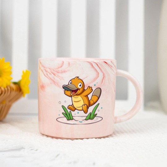 Whimsical Platypus Frolicking in a Pond Marble Mugs