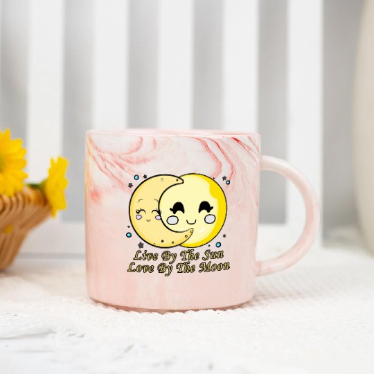 Live By The Sun Love By The Moon, Cartoon Sun Moon Marble Mugs