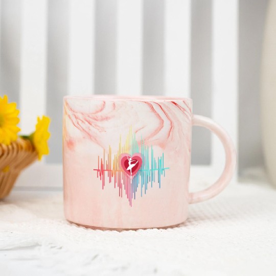 Minimalist Heartbeat Ballerina Line Art Marble Mugs