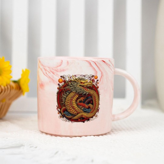 Chinese dragon. Dragon in a circle. Marble Mugs