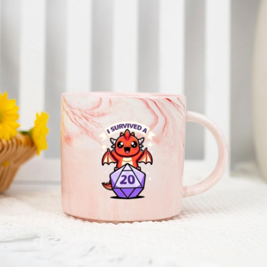 Kawaii Dragon - I Survived A Critical Hit Marble Mugs