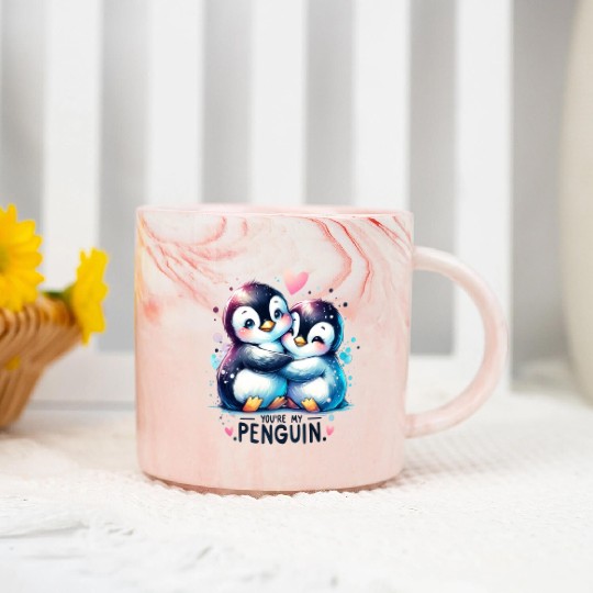 Cute Penguin, Couple Outfit, You are my Penguin Marble Mugs